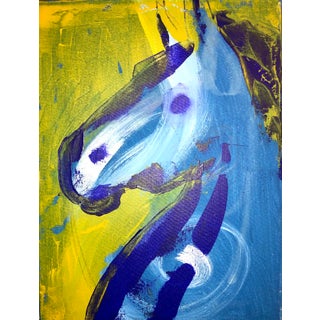 Horse in Blue and Yellow by Cassandra Auker. Acrylic on Stretched Canvas. For Sale