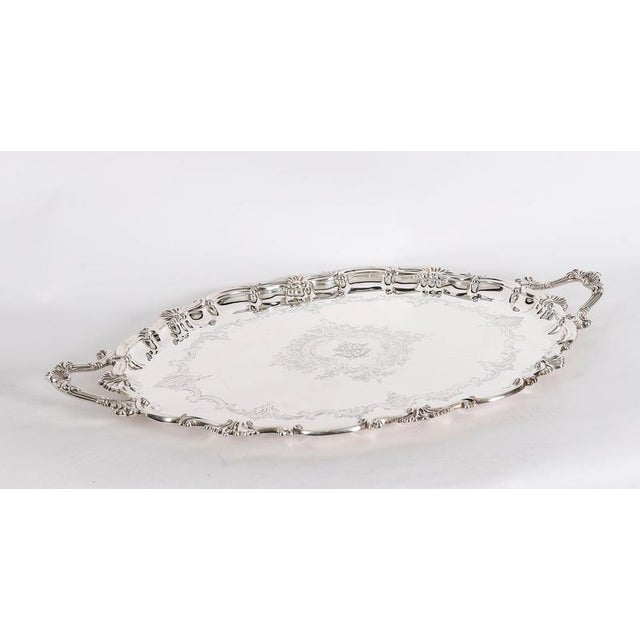 Antique Victorian Oval Silver Plated Tray by Thomas Bradbury & Sons, 19th Century For Sale - Image 4 of 18