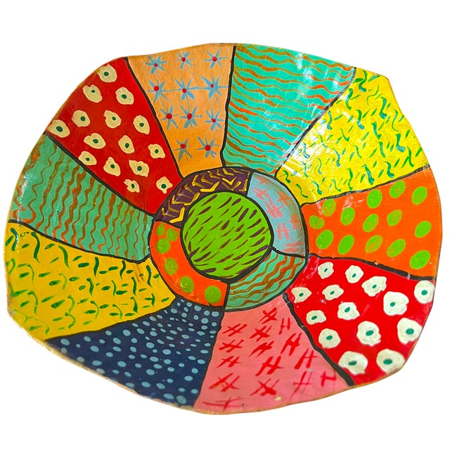 Alexander Girard Handmade Papier-Mâché Decorative Bowl – Colorful Folk Art / Memphis Style For Sale - Image 4 of 7