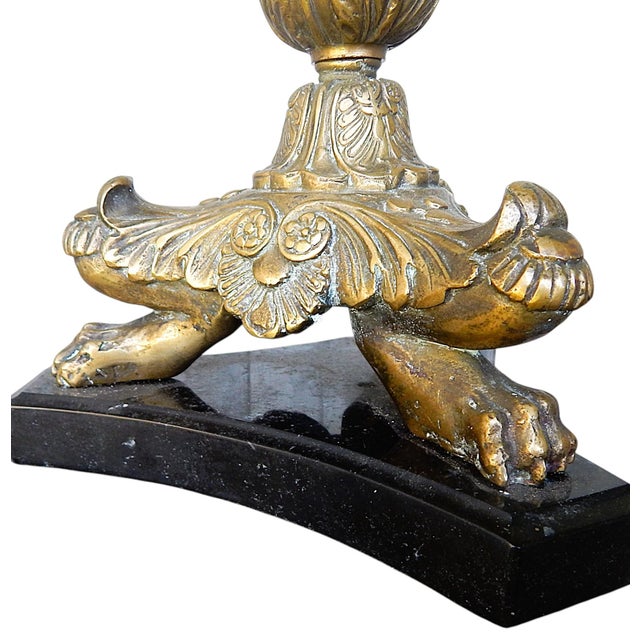 French Large 19th C. French Marble and Brass Candlesticks - A Pair For Sale - Image 3 of 8