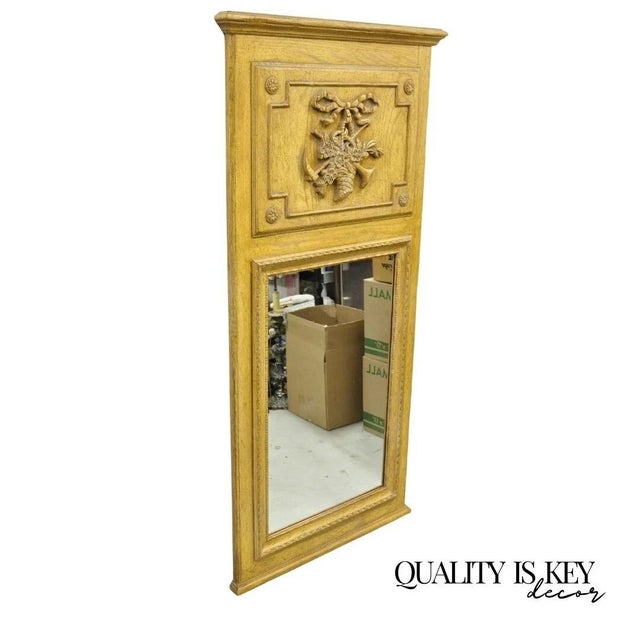 Vintage French Country Provincial Style Oak Wood Trumeau Wall Mirror by Baker For Sale - Image 10 of 10