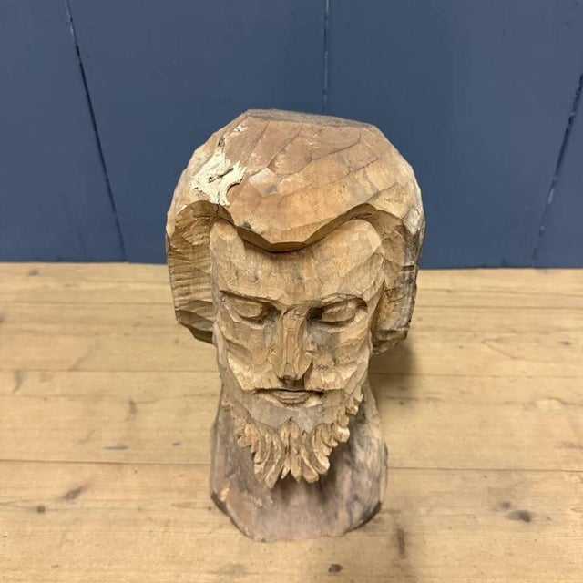 Wooden Carved Head of a Man with a Beard, 1950s For Sale - Image 4 of 12