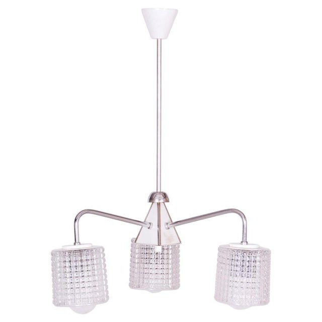 Mid-Century Chrome and Opaline Glass Chandelier by Drukov, Czech, 1970s For Sale - Image 10 of 10