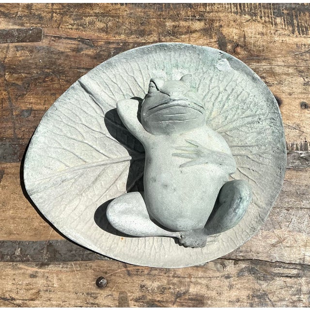 Vintage Patinated Frog on Lilypad Garden Ornament For Sale In West Palm - Image 6 of 12