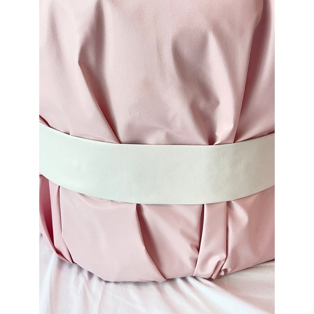 Metal Modern Large Pink Leather Art Deco Pouf Ottoman Silver For Sale - Image 7 of 11