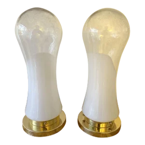 Pair of Murano Glass and Brass Lamps by Mazzega, Italy, 1970s