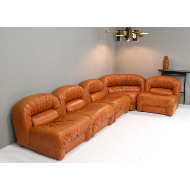 Sectional Sofa in Cognac Leather by Rossi Di Albizzate, Italy, 1970s, Set of 5 For Sale - Image 3 of 18