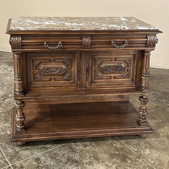 Neoclassical 19th Century French Neoclassical Henri II Marble Top Walnut Buffet For Sale - Image 3 of 18
