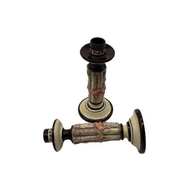 Pair of Limited Edition Asparagus Form Studio Ceramic Candlesticks by Prince Alexander 1981 (1/9) For Sale - Image 4 of 11