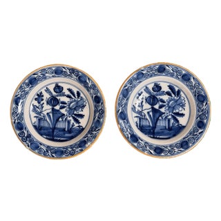 Blue and White 18th Century Dutch Delft Plates- Set of 2 For Sale
