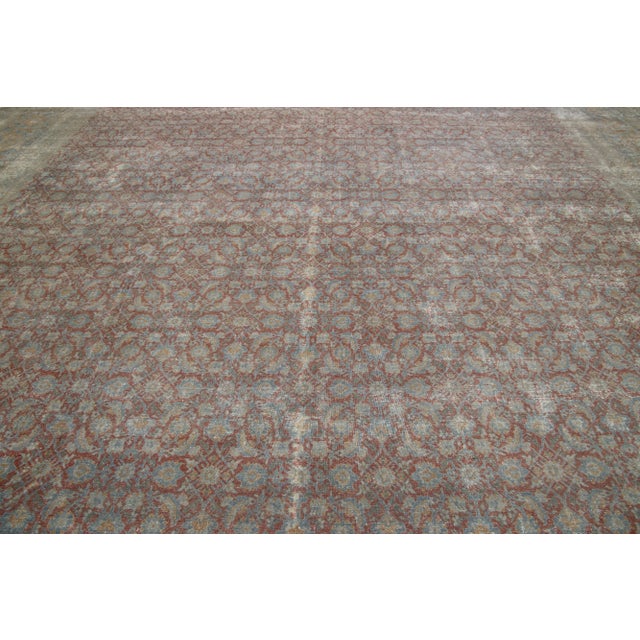 Handmade Rust Wool Rug Antique Persian Tabriz With Allover Motif For Sale In New York - Image 6 of 9