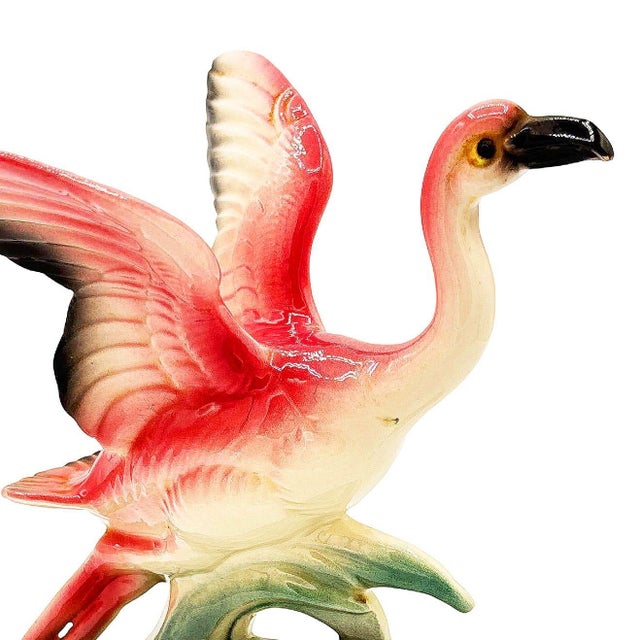 1950s Mid-Century California Pottery Ceramic Pink Open Wing Flamingo Table Planter For Sale In Los Angeles - Image 6 of 8