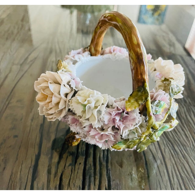 Ceramic Boho Antique German Porcelain Flower Basket Sitzendorf For Sale - Image 7 of 10