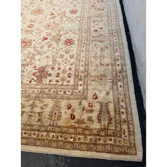 Tan 13ft 1in X 16ft 3in Pakistani Bidjar Wool + Silk Area Rug For Sale - Image 8 of 12