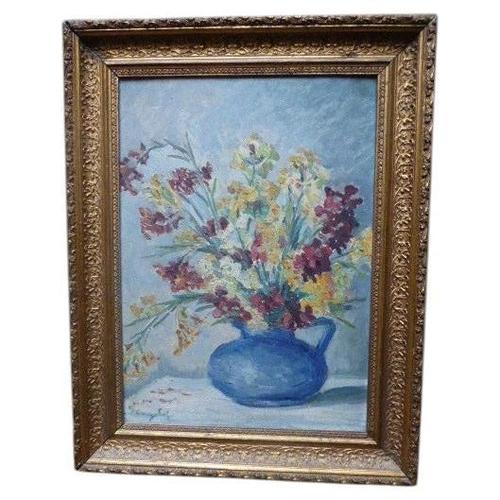 Impressionist of Flowers in a Blue Jug, 1920s, Oil Painting For Sale - Image 13 of 13