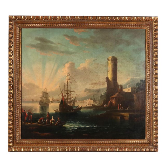 French School Artist, Port Scene, 1700s, Oil on Canvas, Framed For Sale