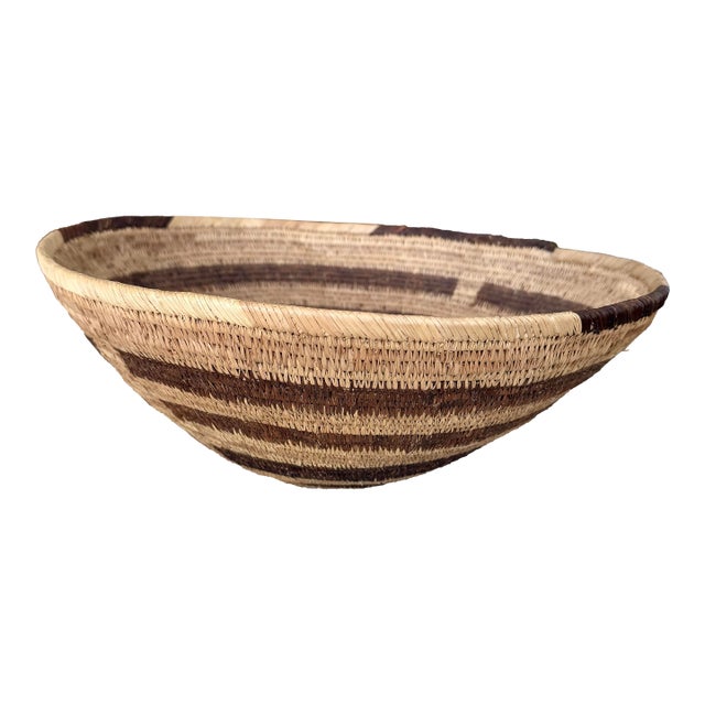 Antique Vintage Large 17” Native American Pima Tray Bowl Basket Tight Weave Nice For Sale