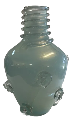 Murano Venetian - Blue Hand Blown Glass Vase With Original Sticker