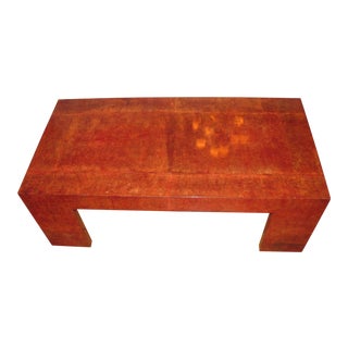 Karl Springer Red Lacquered Goatskin Parchment Coffee Table For Sale