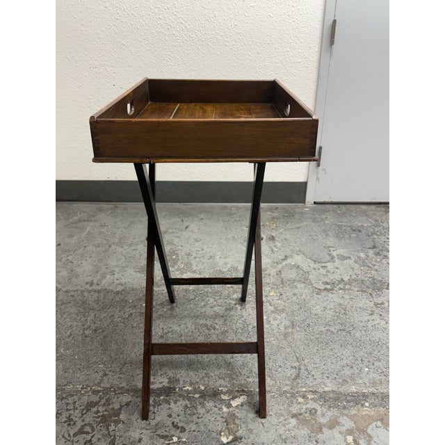 Folding Wood Butler’s Tray Table, Vintage For Sale - Image 4 of 12
