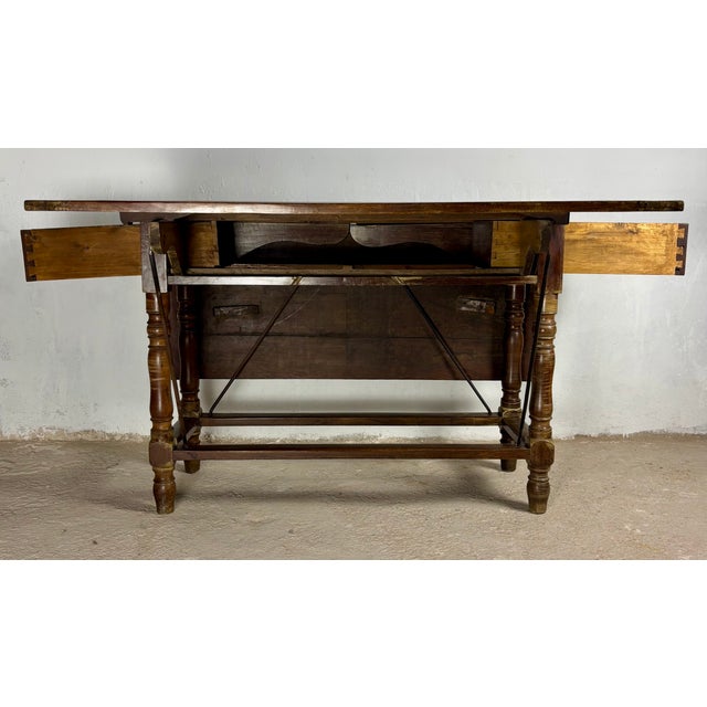 Wood 20th Century Spanish Wooden Drop-Leaf Dining Table, 1910 For Sale - Image 7 of 14