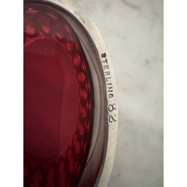 Set of Five Antique Salts in Cranberry Glass Encased in Sterling Silver For Sale - Image 4 of 6