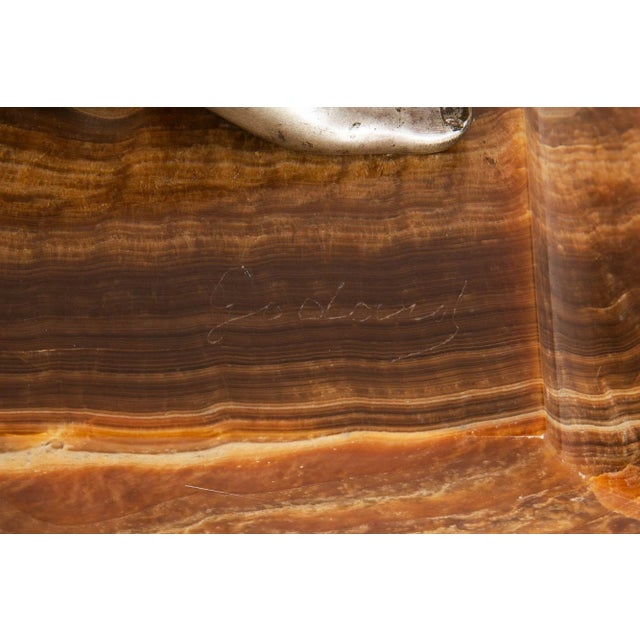 French Art Deco Silvered Bronze Sculpture “Woman W/ Bird” by Armand Godard For Sale - Image 9 of 13