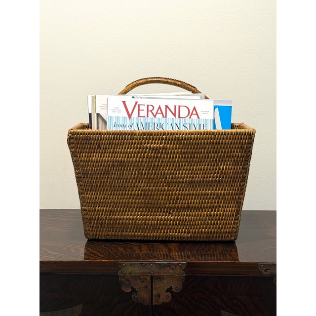 Woven Rattan Magazine Basket For Sale - Image 9 of 11