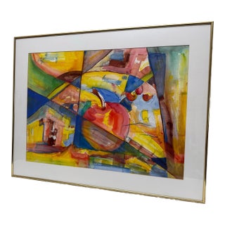 Vintage Abstract Modern Still Life Framed Original Watercolor Painting “Santa Fe Cocktail" by Grady H. Pennington For Sale