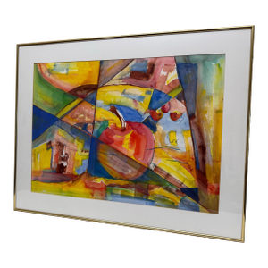 Vintage Abstract Modern Still Life Framed Original Watercolor Painting “Santa Fe Cocktail" by Grady H. Pennington
