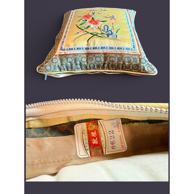 Textile Vintage Chinese Silk Embroidered Pillow-Beijing-Peony Butterfly-Chinoiserie-Asia For Sale - Image 7 of 10