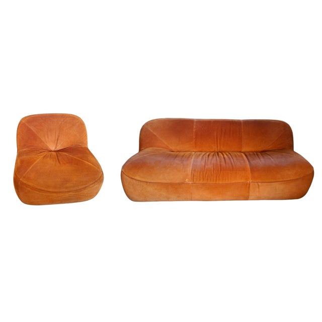 Vintage 3-Seater Sofa and Armchair in Orange Velvet, 1970s, Set of 2 For Sale - Image 11 of 11