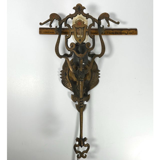 Spanish Revival Brass Wall Sconce: Gothic Dragon Design, c. 1910-1920 For Sale - Image 9 of 10