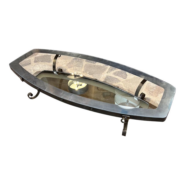1950s Style Arturo Pani Long Oval Coffee Table Patinated Brass For Sale