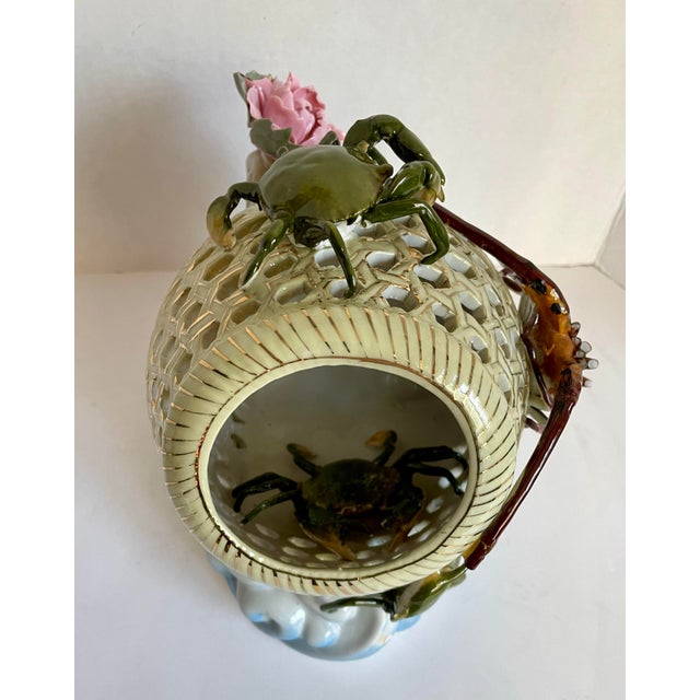 1970s Mid-Century Chinese Porcelain Sea Life Openwork Basket Sculpture For Sale - Image 5 of 12