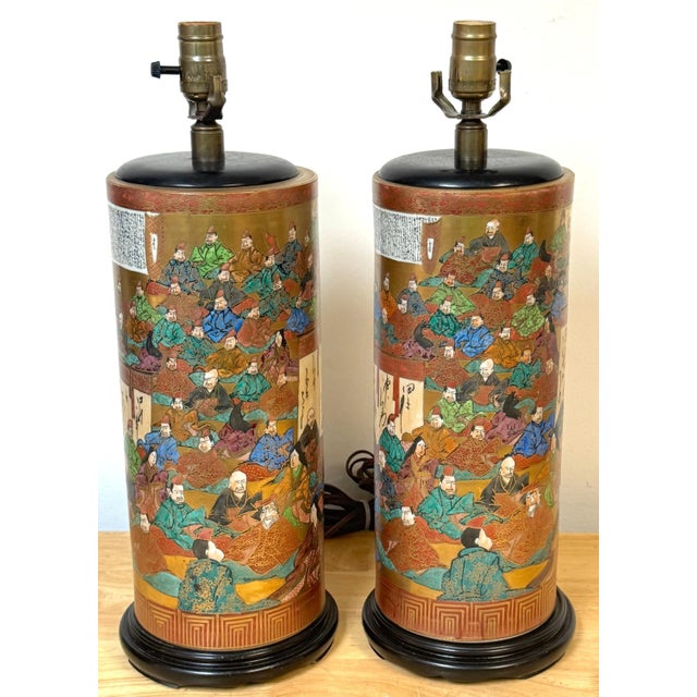 Pair of Meiji Period Japanese Kutani Porcelain "100 Poems" Vases, Now as Lamps For Sale - Image 10 of 12