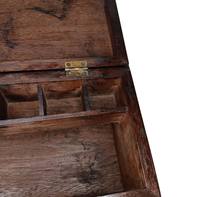 Antique Wood Box Dark Rustic Brown Diamond Design With Round Medallion For Sale - Image 11 of 18