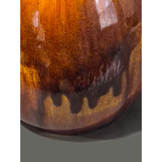 Mid-Century Modern Vintage Drip Glazed Pottery Orange Brown Tone Vase For Sale - Image 3 of 8