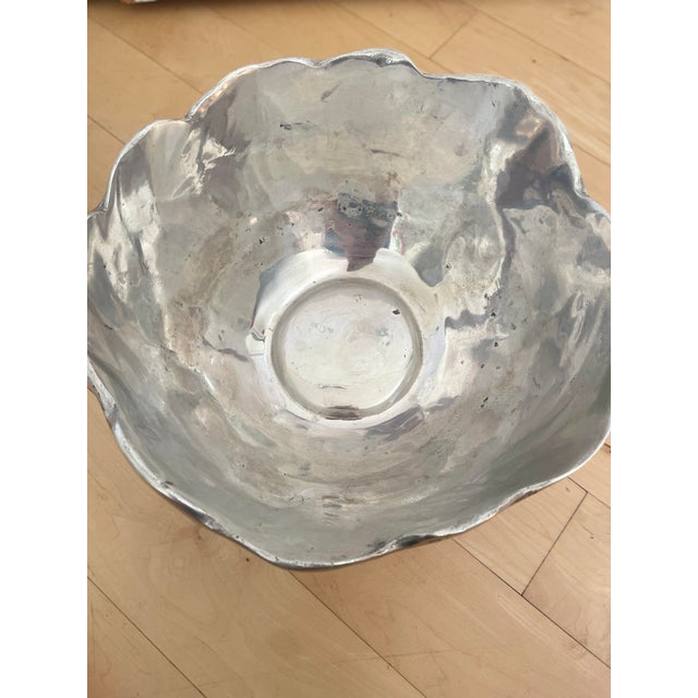 Metal Large Mexican Pewter Cabbage Ware Leaf Serving Bowl For Sale - Image 7 of 11