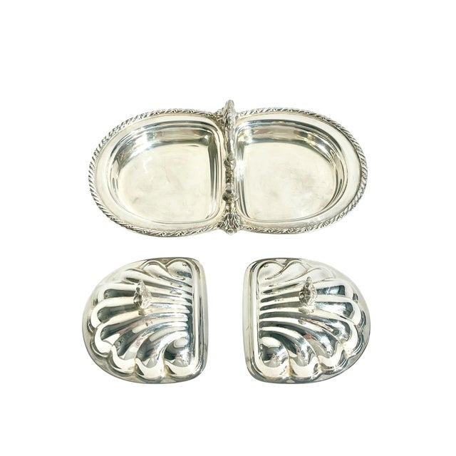 Vintage Hollywood Regency Shell Form 2 Section Caviar Serving Dish For Sale - Image 6 of 15