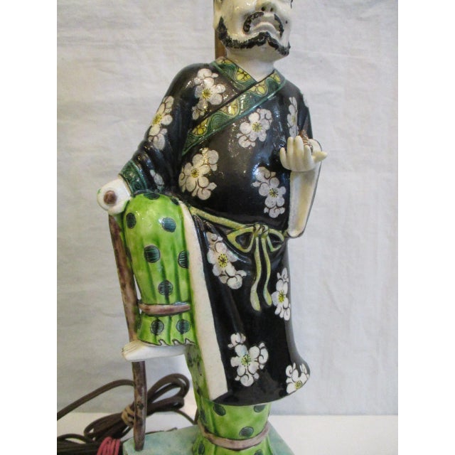 1930s Chinese Porcelain Figures on Art Deco Wooden Bases - Set of 2 For Sale - Image 12 of 13
