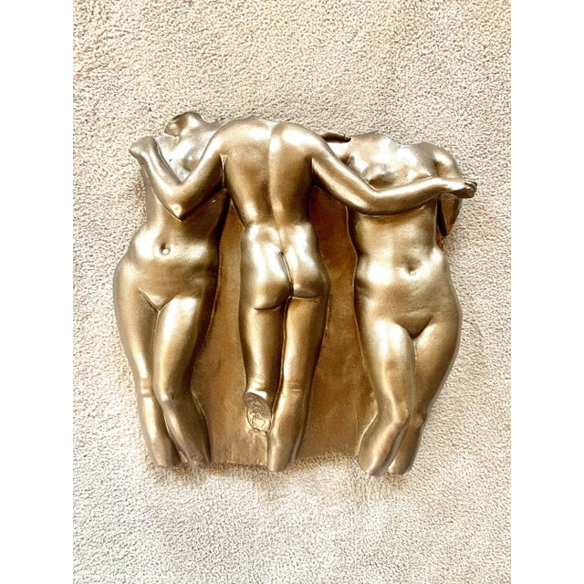 1990s Toscana Goldtone Mediterranean Women’s Nude Wall Plaque For Sale - Image 5 of 5