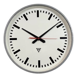 Large Industrial Grey Factory Wall Clock from Pragotron, 1960s For Sale