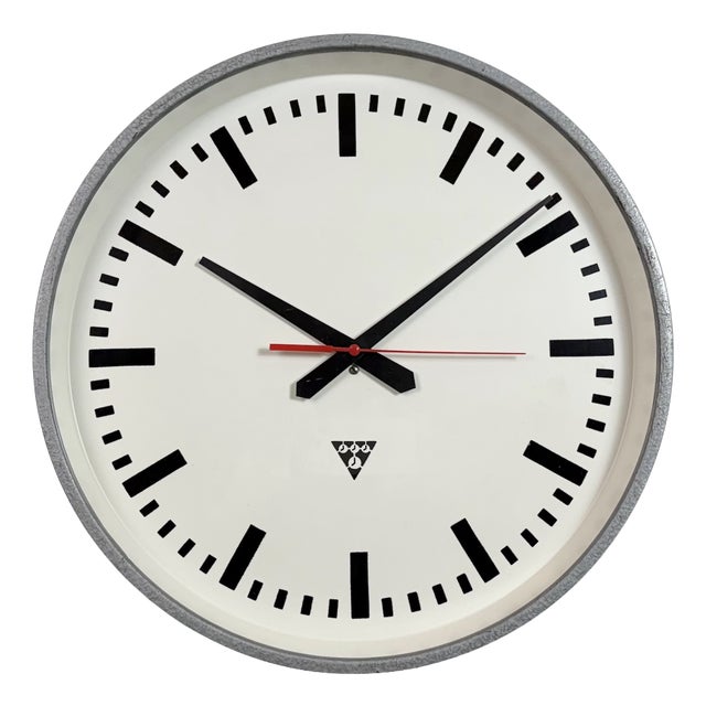 Large Industrial Grey Factory Wall Clock from Pragotron, 1960s For Sale