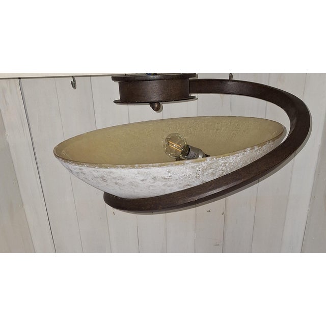 Vintage Italian Ceiling Lamp with Curved Metal Frame and Frosted Glass Shade from Lamp International, 1980s For Sale - Image 4 of 15