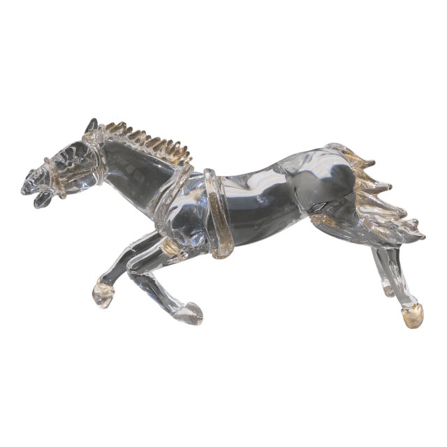 Mid-Century Italian Murano Glass Horse Sculpture with Gold Leaf by Arnaldo Zanella, 1970s For Sale