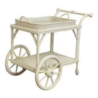 Vintage Henry Link Wicker Bar Cart For Sale