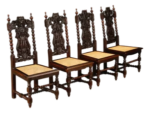 Set of Four 19th Century Renaissance Revival Carved Chairs With Cane Seats