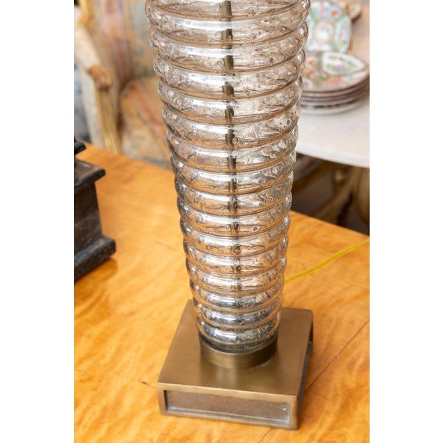 Pair of Mid-Century Ribbed Glass Table Lamps For Sale - Image 4 of 6