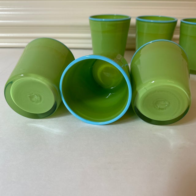 Contemporary 1980s Dansk Green and Turquoise Boarderline Glasses- Set of 6 For Sale - Image 3 of 5